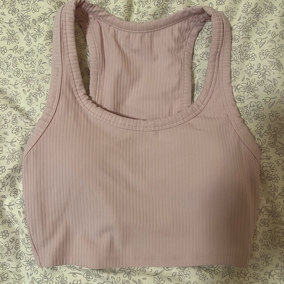 Pink Ribbed CroppedWorkout Tank - Picture 1 of 3